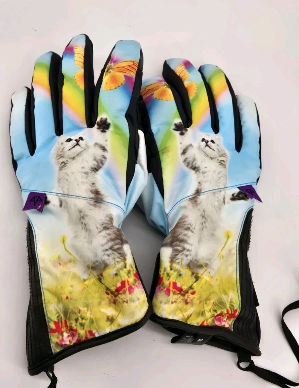 Celtek Maya Overcuff Snowboard Ski Gloves Kit N Play Rainbow Cat Kawaii Sz M